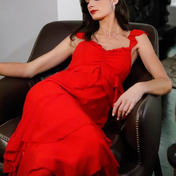 Red Sleeveless Ruffle Maxi Dress - Picture 4 of 5